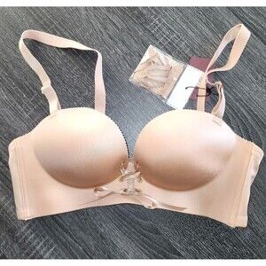 Fallsweet Womens Bra Size 34A Beige Padded Ribbon Hook Eye Closure Extention
